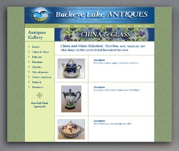 Buckeye Lake Antiques china and glass web page