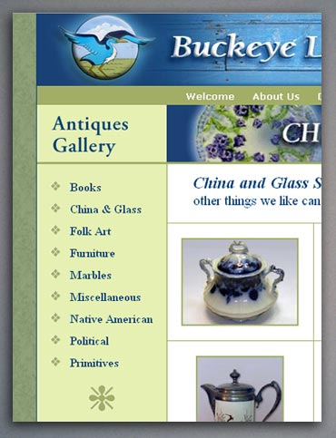 Buckeye Lake Antiques web page detail