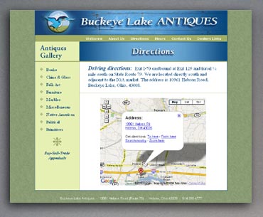 Buckeye Lake Antiques directions web page