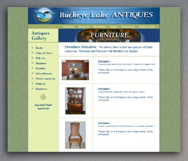 Buckeye Lake Antiques furniture web page