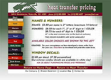 J.C. Manny Heat Transfer Pricing page.